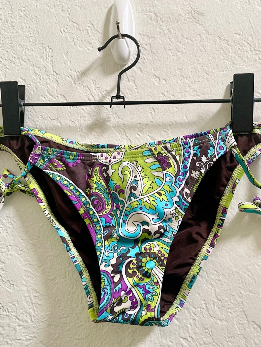Pualani Hawaii Bikini Bottoms - Paisley Blue Green Tie Side - Size Medium